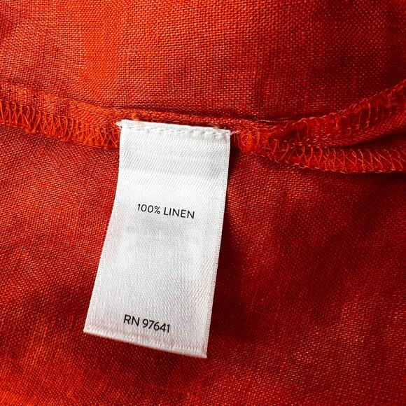 J. Jill Linen Button Down Shirt Long Sleeves Orange Summer - Picture 6 of 8